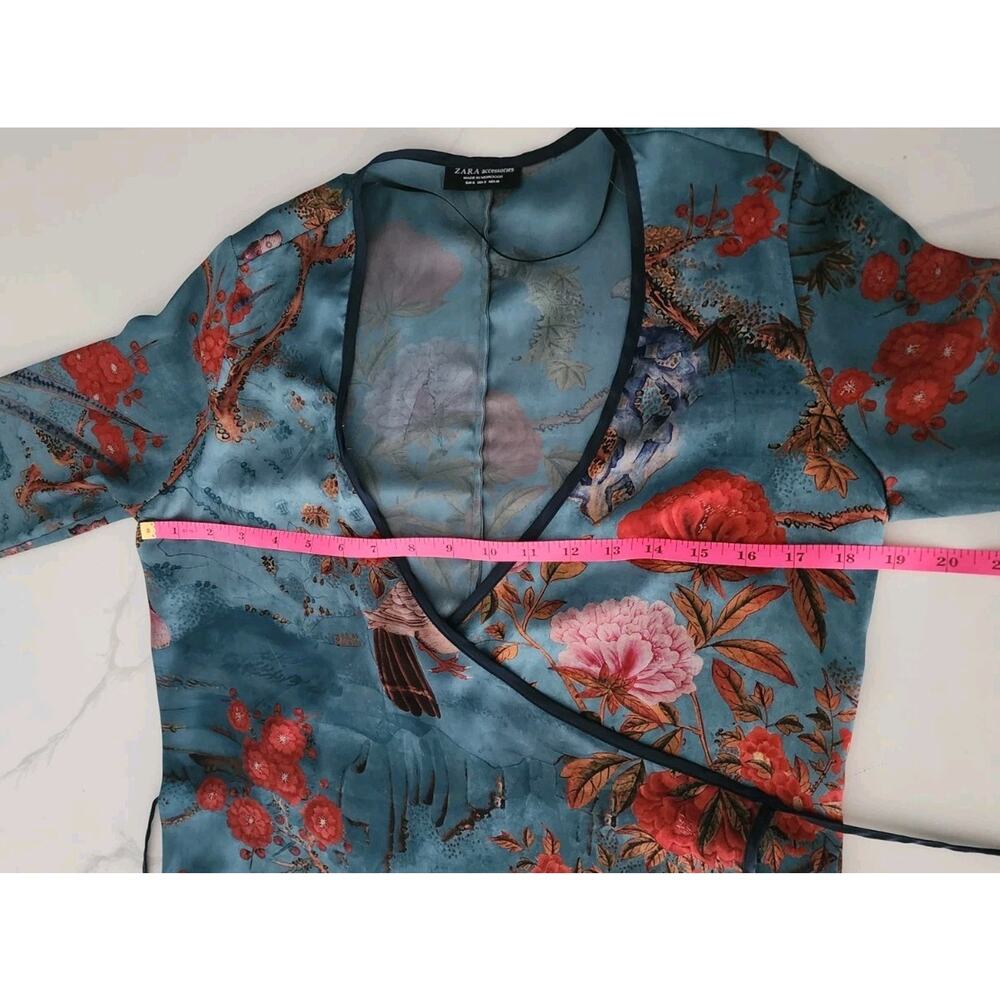 ZARA Teal Asian Inspired Kimono Long Wrap Duster Size Small 2740/745 - Picture 7 of 8